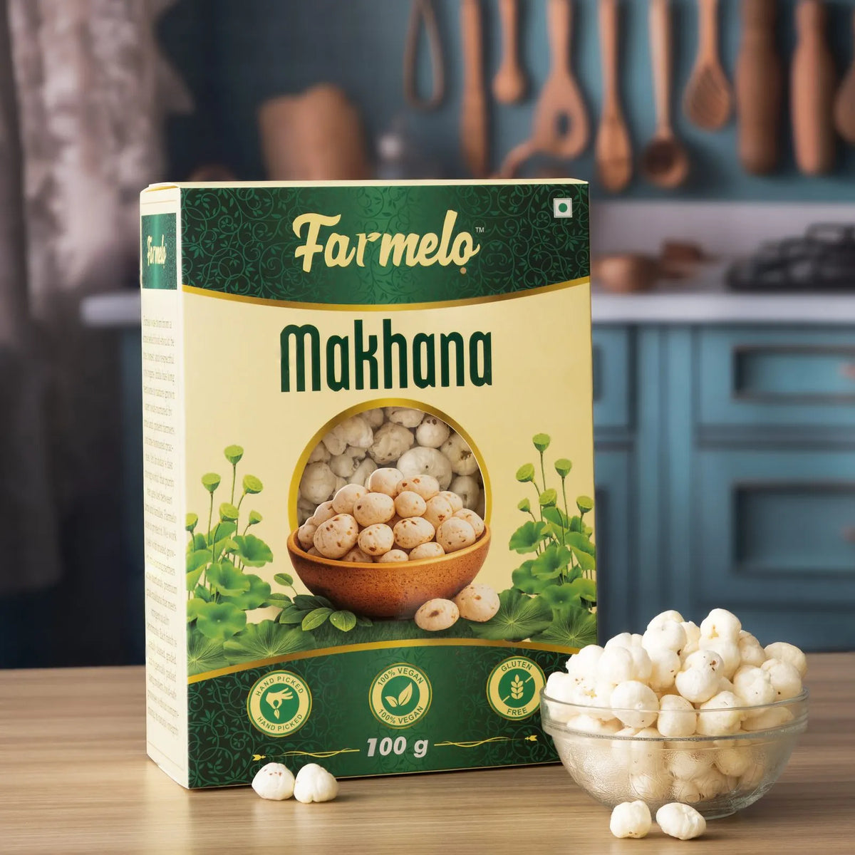 Farmelo makhana box in a kitchen